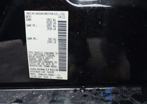 2022 Nissan Altima Sv Fwd from USA, damaged, VIN 1N4BL4DV8NN374028